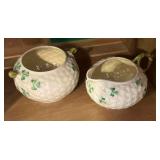 Belleek Ireland Shamrock Sugar/Creamer