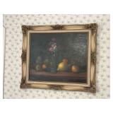 Vintage Art Still Life with Fruit and Flowers