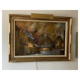 Vintage romanticized European village Art Framed