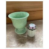 Vintage Green Ceramic Urn Planter & Trinket Box