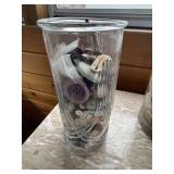 Large Glass Vase & Button Collection