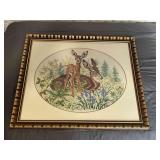 Vintage Embroidery Doe & Fawn Framed