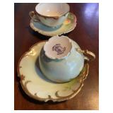 Royal Munich green and gold teacups and saucers