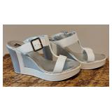 Bravo silver and white strappy wedge sandals