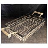 Vintage woven wicker and faux-bamboo serving tray