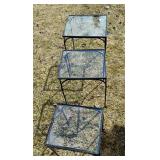 Vintage set of 3 black wrought iron nesting tables