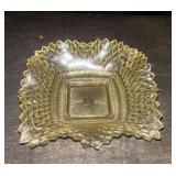 Vintage Amber Glass Square Candy Dish