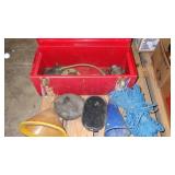 Toolbox w/misc items, asst funnels & nylon rope