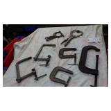 3- C-clamps, 2-adjustable clamps &