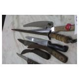 Knives various sizes, & sharpener