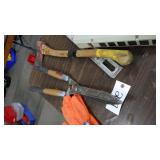 Axe, 10'Fiskers pruners, power bar, level, gloves