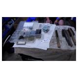 wire brushes, various size screws, asst screws