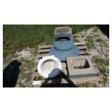 Large Cement planter green w/base