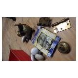 Antique door knobs, casters, brass hinges