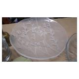 brass bell, 2 serving glass plates,