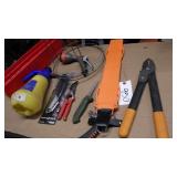 Pruners, sprayer, plastic planters various sizes