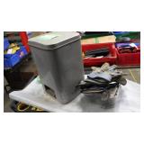 Garbage can, multiple gloves