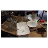 Porcelain pans, ice crusher, jars, milk bottles