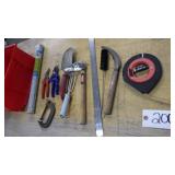 Asst garden tools, tape measure, pruners, trowel