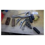 2 dock cleats, chain w/hook, punches, hacksaw