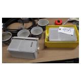 outdoor speakers, 4 ceramic planters, &