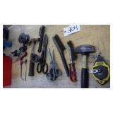 Misc tools, mini sledge, wire brushes, chalkline