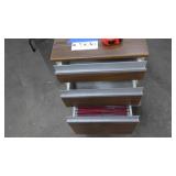 3 drawer cabinet w/ file folders on dolly