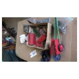 Meccano toys, decorative shells, fence post cap