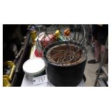 Planters, misc garden chemicals, Antique bedpan