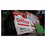 Various signs,First Aid, Dog in yard, Office