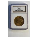 1862 $20 Gold Piece AU 55