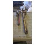 Pipe wrenches 18 in and 24 in. 18 is os ridgid