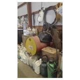 55 gal barrel on stand, cob forks and misc as