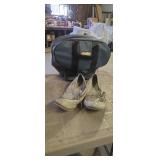 Vintage bowling ball in case with shoes.  Unknown