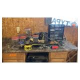 Bolt bin and contents of work bench