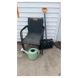 2 chairs, water jug and shovel