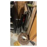Roller stand and contents between tool box and