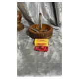 Matchbox car, nut cracker, dominoes and misc
