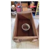 Wooden box  and small crock