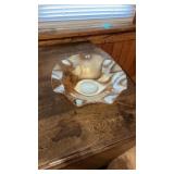 Carnival glass bowl with ruffled edge