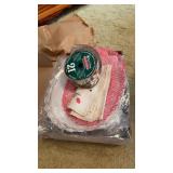 Ribbon, doilies, and fabric pieces