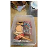 Tote with sewing supplies and cross stitch