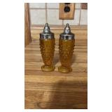 Amber glass salt and pepper shakers