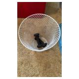 Wire basket with 2 pound dumbbells