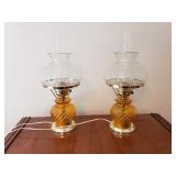 Pair of Amber Glass Lamps