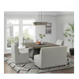 Rizzo Beige Linen Wood Upholstered Dining Bench