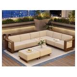 Brown Rattan Wicker Outdoor Ottomans w/ Cushions
