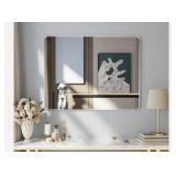 Silver Metal Framed Rounded Rectangle Wall Mirror