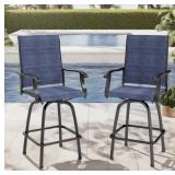 Blue Outdoor Swivel Bar Stool w/ Arms Metal Frame