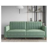 Light Green Velvet Tufted Convertible Futon Sofa
